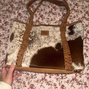 Leather and Cowhide Tote with Braided Handles